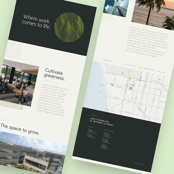 Green architecture website arranged as overlapping pages
