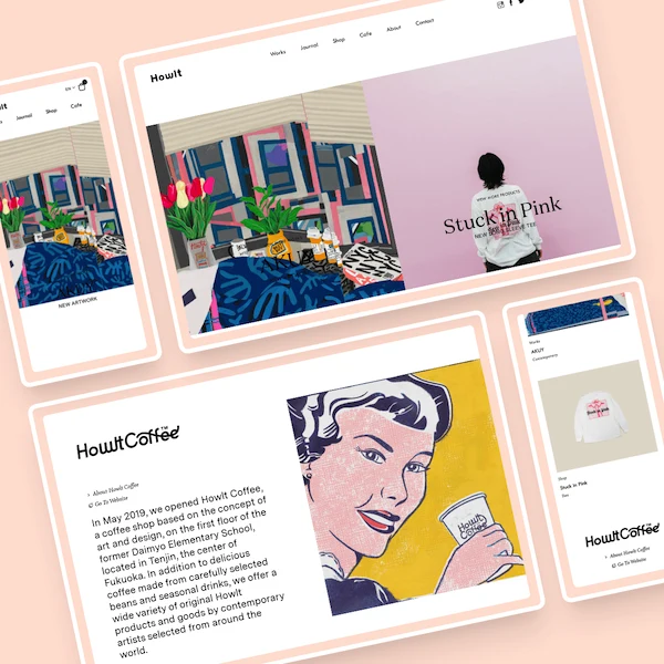 Colourful creative studio website in an angled browser layout