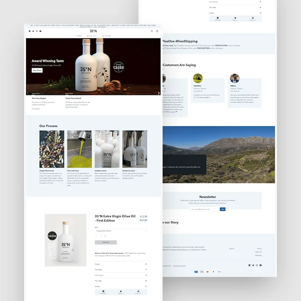 Skincare website arranged as a collection of browser screenshots